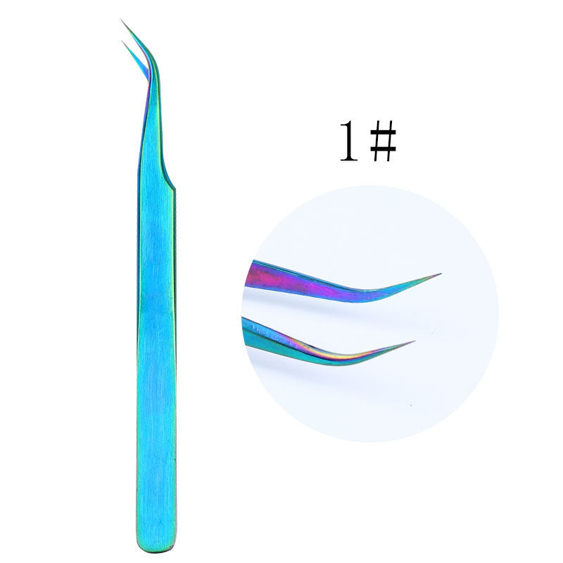 Straight and Curved Tip Tweezers Eyelash Extension Tweezers, Stainless Steel False Lash Application Tools (Iridescence)