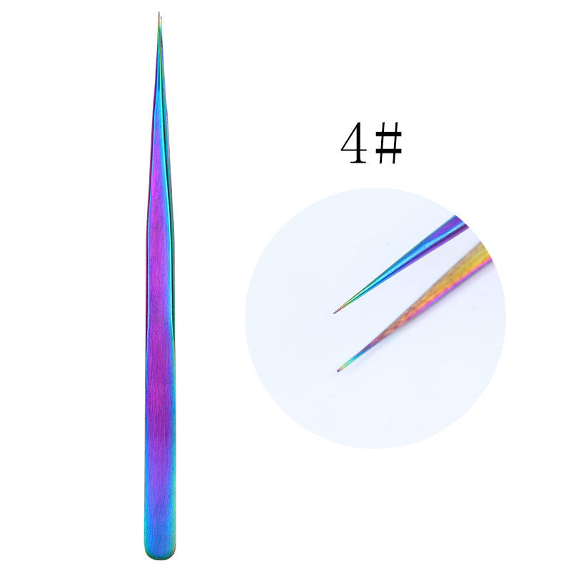 Straight and Curved Tip Tweezers Eyelash Extension Tweezers, Stainless Steel False Lash Application Tools (Iridescence)