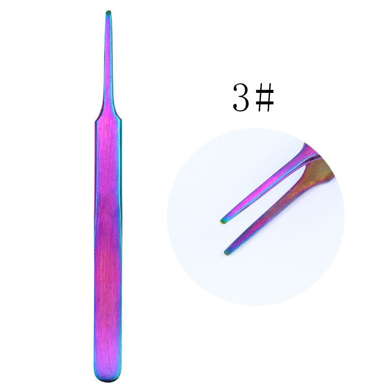 Straight and Curved Tip Tweezers Eyelash Extension Tweezers, Stainless Steel False Lash Application Tools (Iridescence)