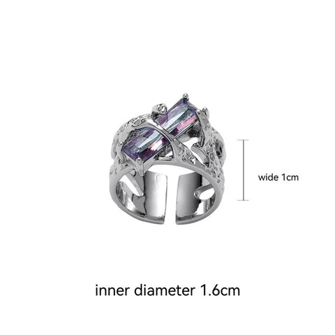 (Stainless)Dreamy Dual-Tone Gemstone Open Ring | Unique, Stylish, and Elegant Statement Piece