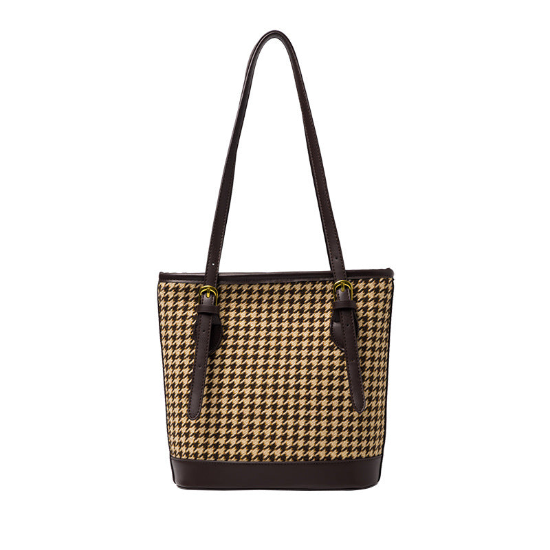 Large-Capacity Plaid Woolen Tote Bag