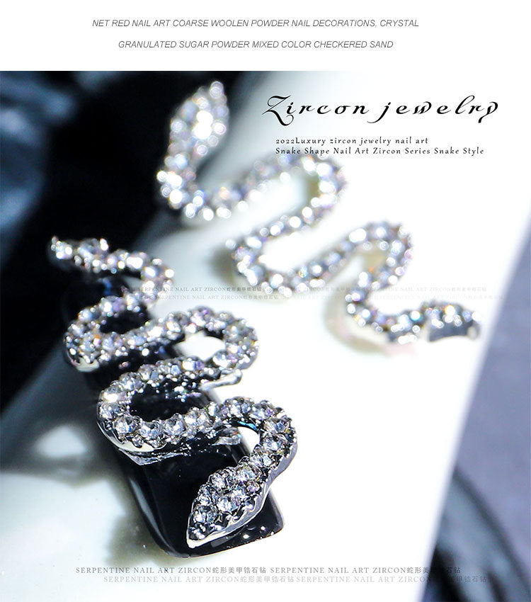Luxury Stainless Steel Snake Nail Charms - Bold Elegance in 3D