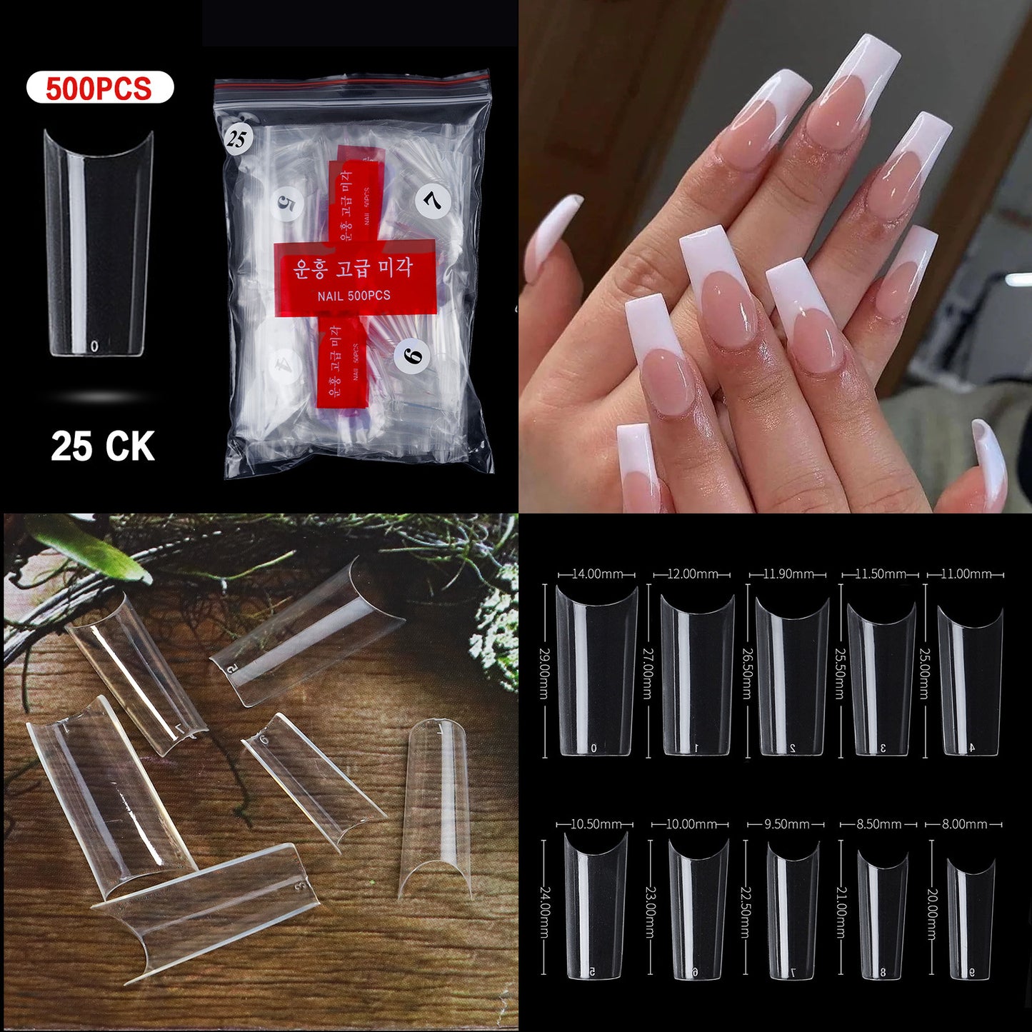 500 PCS Clear Nail Tips (33 different shapes) for Fingernails and Toenails