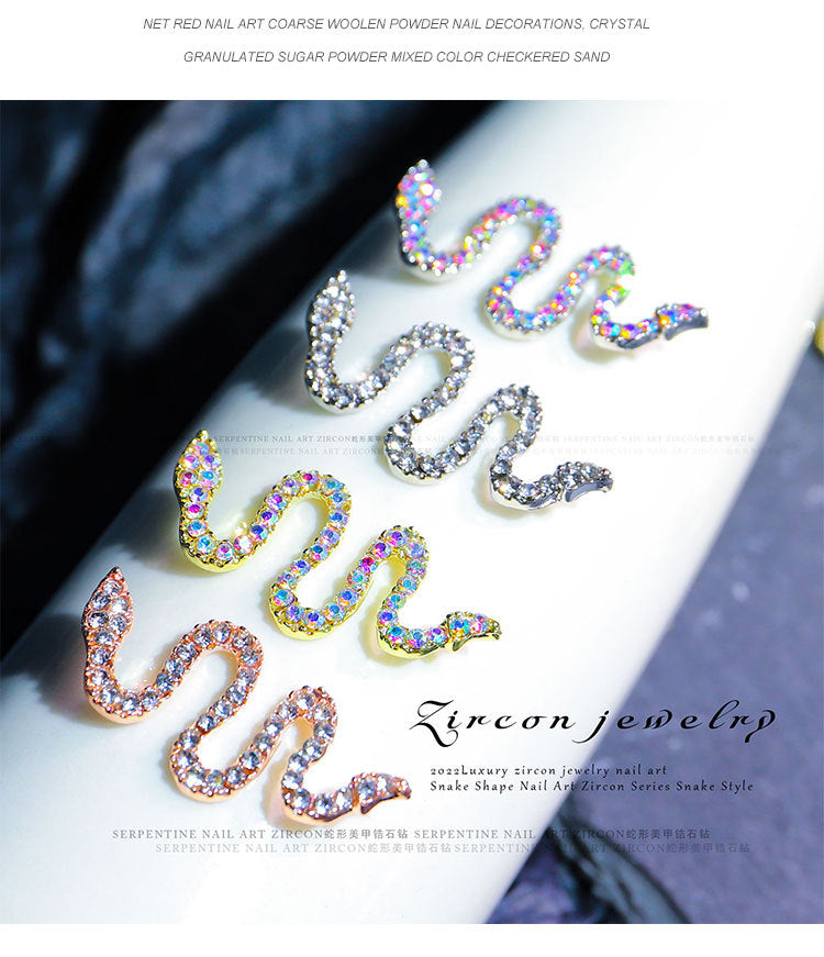Luxury Stainless Steel Snake Nail Charms - Bold Elegance in 3D