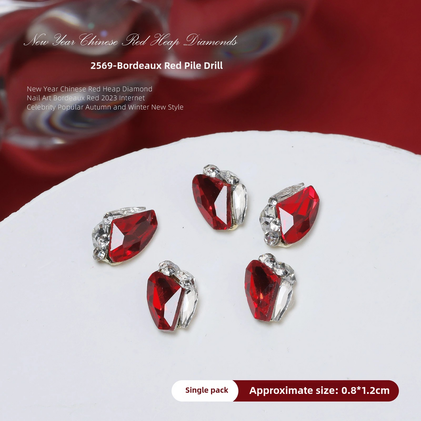 Luxurious Red Nail Art Rhinestones - 20 Unique Designs for Bold Elegance