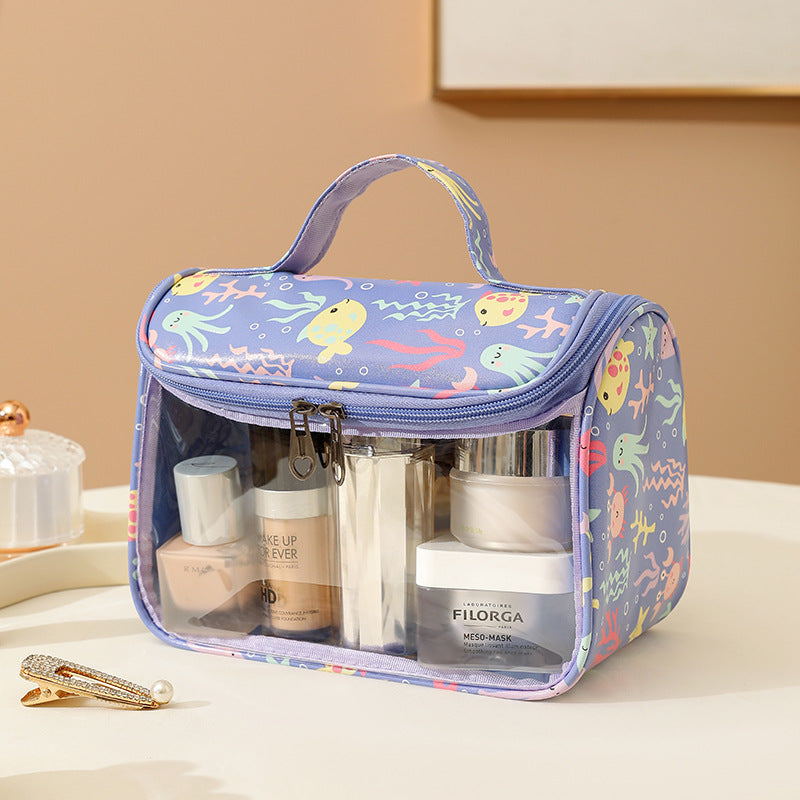 Ocean World Cosmetic Bags, PU Leather Clear Makeup Bag Travel Makeup Bag