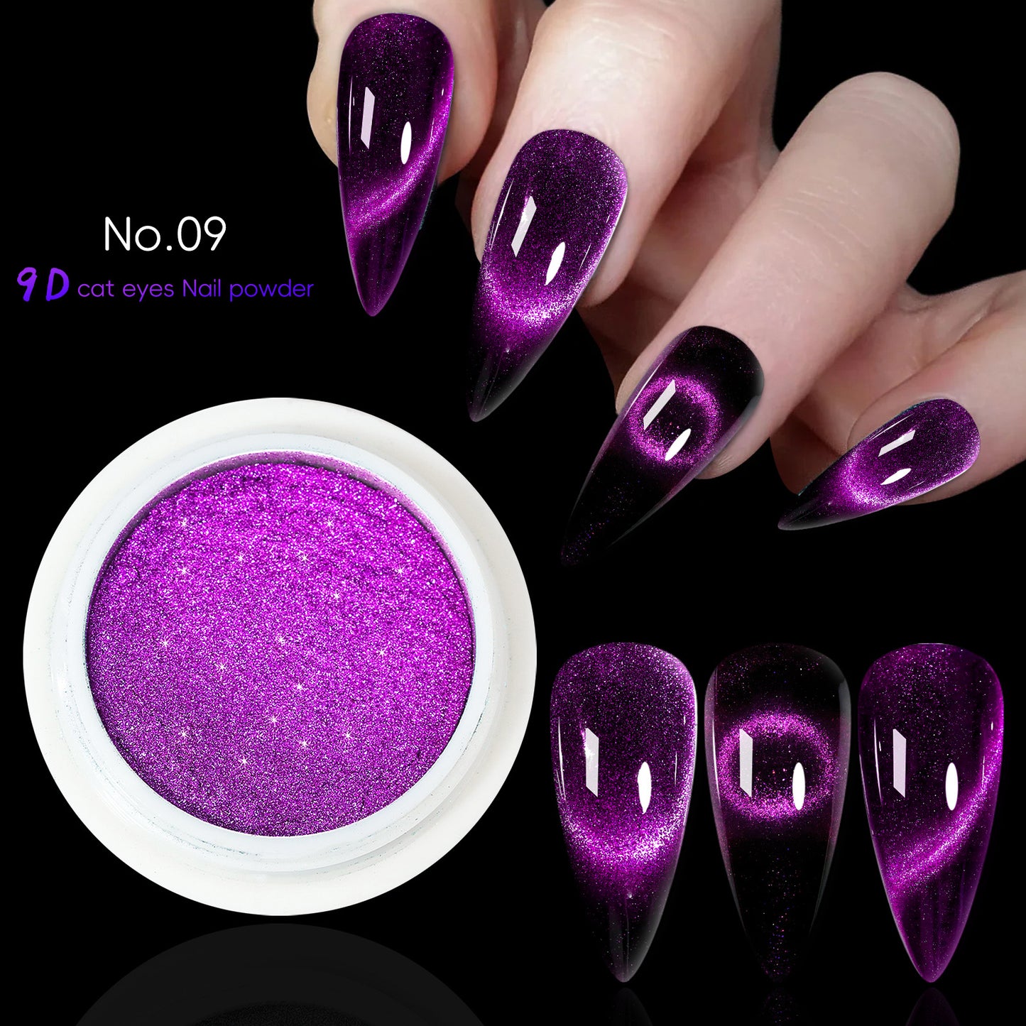 10 Colors Cat Eye Chrome Nail Powder Set Cat Eye Chrome Nail Powder Set With a Small Brush