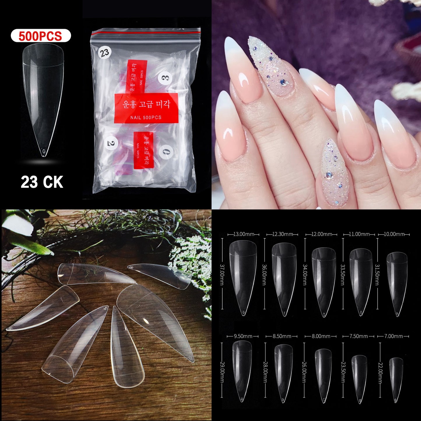 500 PCS Clear Nail Tips (33 different shapes) for Fingernails and Toenails