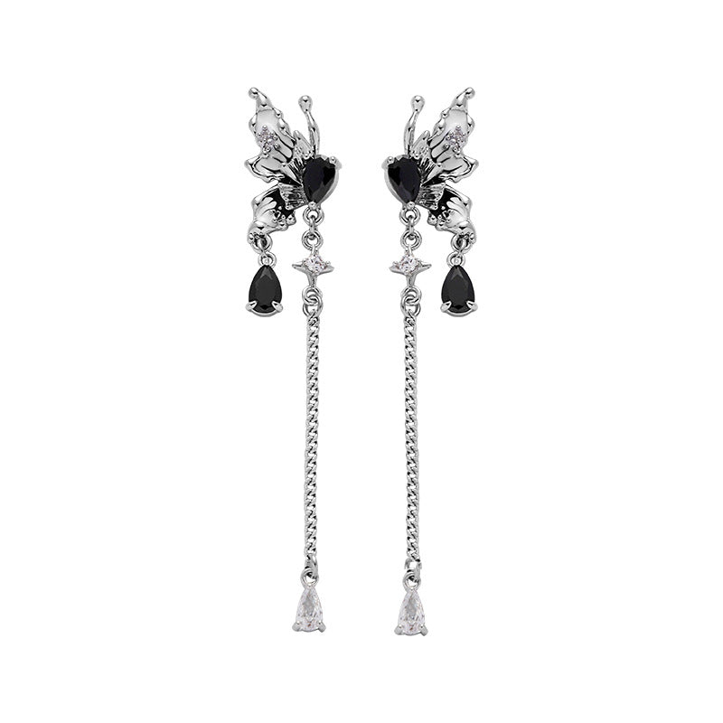 (Stainless)Artistic Ink-Wash Butterfly Tassel Earrings