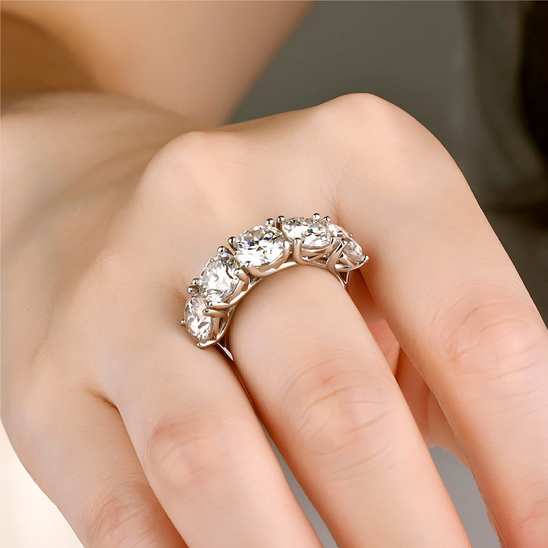 Fashionable Five-Row Moissanite Ring – Elegant & Luxurious