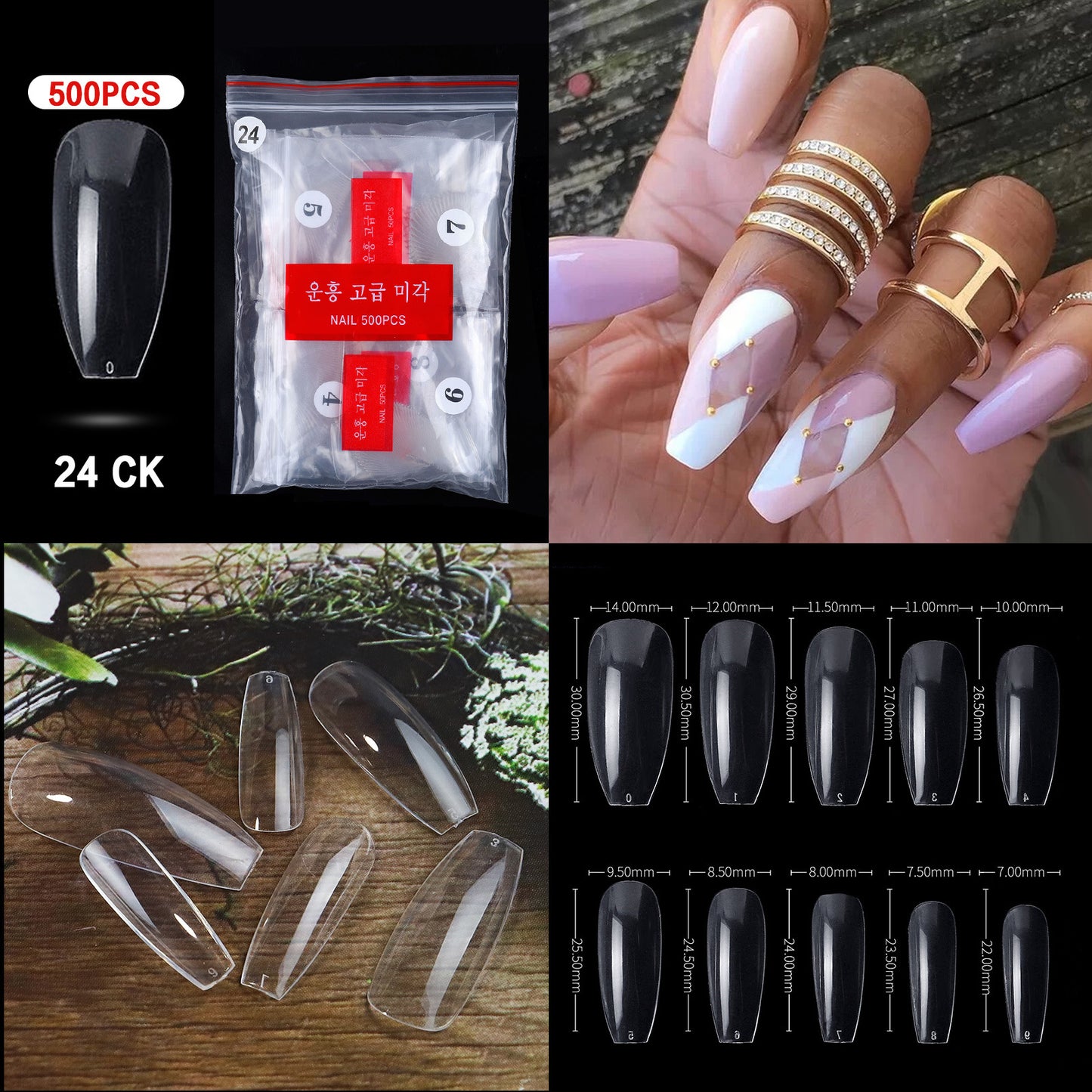 500 PCS Clear Nail Tips (33 different shapes) for Fingernails and Toenails