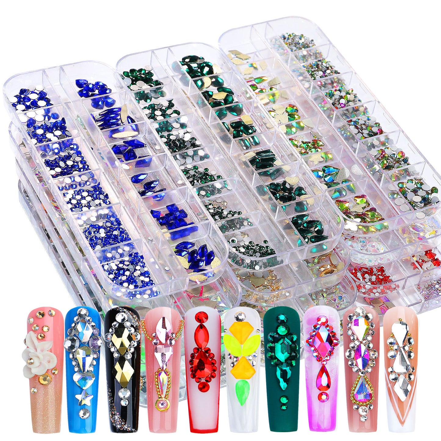 All the Nail Rhinestones you Want! (12 different Shape of 3D Gems, 28 different colors)