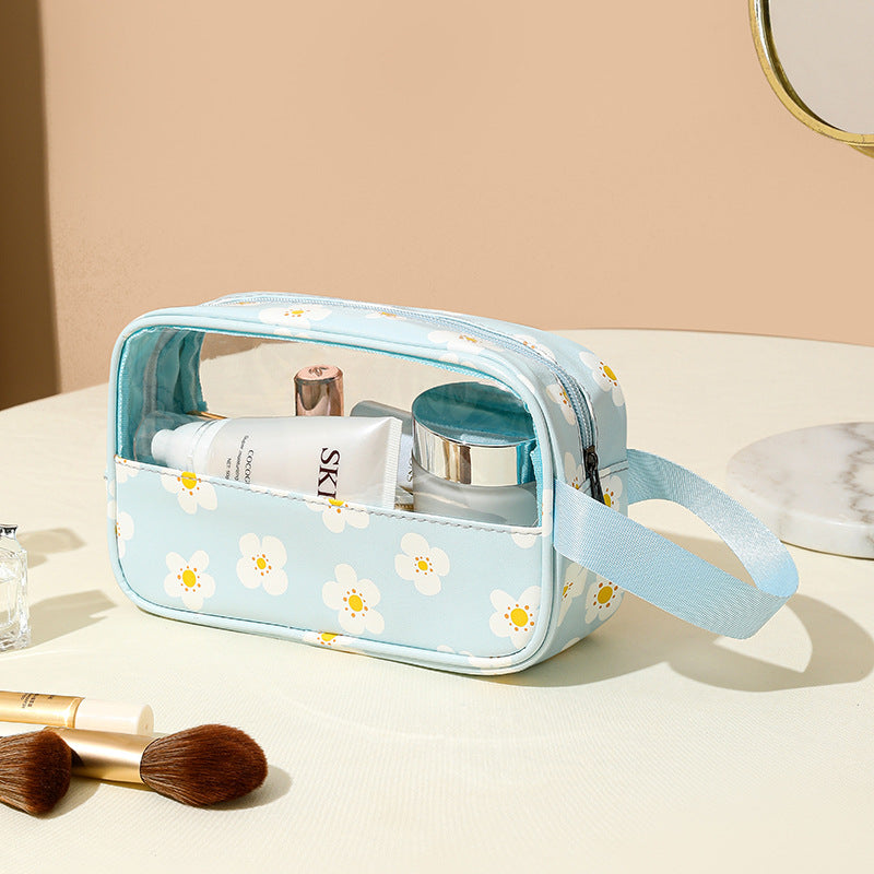 Daisy Cosmetic Bags, PU Leather Clear Makeup Bag Travel Makeup Bag
