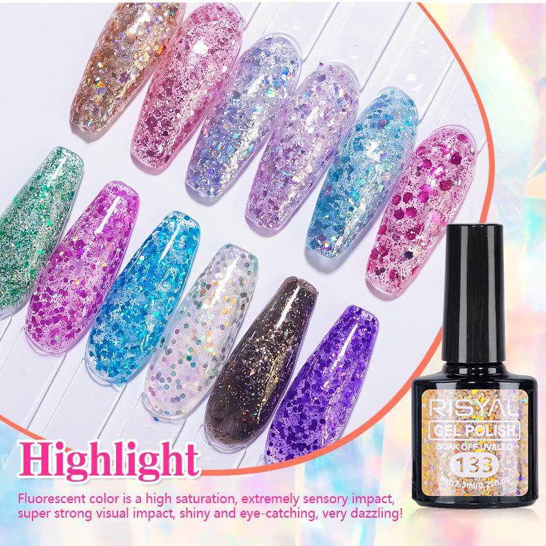 7.3ml Reflective Glitter Gel Polish (12 different color), Sparkly Shiny Gel Nail Art Varnish Manicure Kit, Soak Off LED Lamp