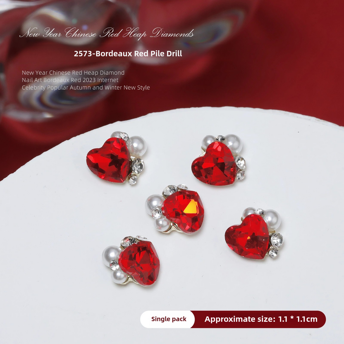 Luxurious Red Nail Art Rhinestones - 20 Unique Designs for Bold Elegance