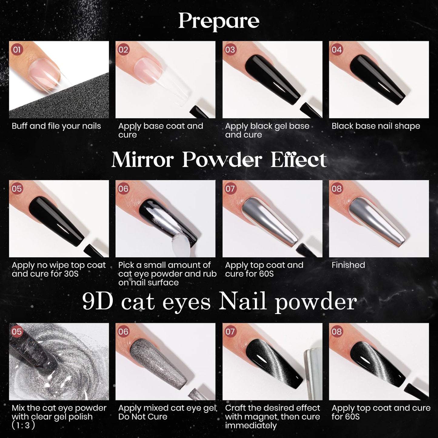 10 Colors Cat Eye Chrome Nail Powder Set Cat Eye Chrome Nail Powder Set With a Small Brush