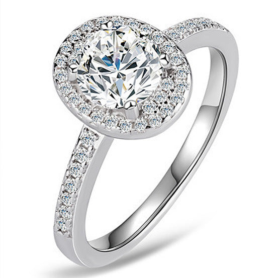 925 Sterling Silver PT950-Plated Oval Moissanite Solitaire Ring – Elegant ‘Pigeon Egg’ Gemstone Jewelry
