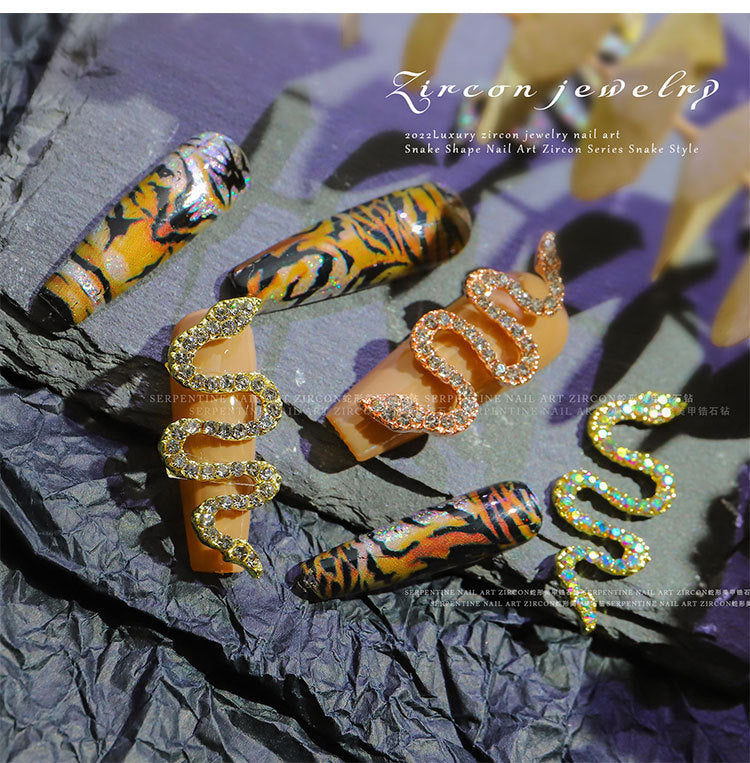 Luxury Stainless Steel Snake Nail Charms - Bold Elegance in 3D
