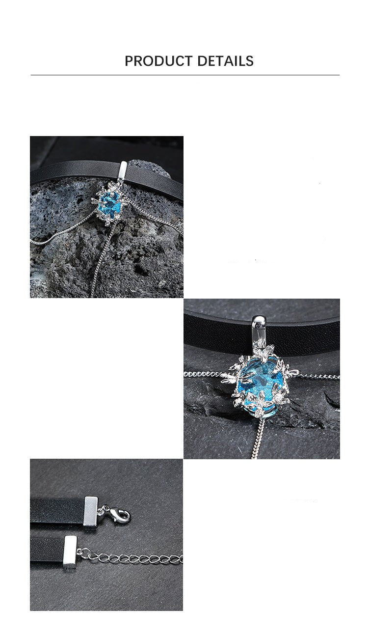 (Stainless)Edgy Blue Ice-Flower Glass Choker