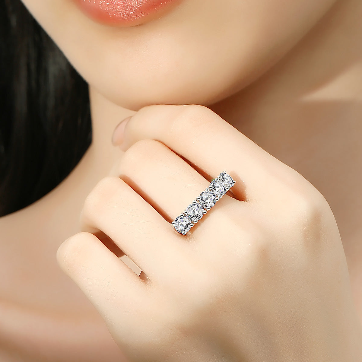 Fashionable Five-Row Moissanite Ring – Elegant & Luxurious