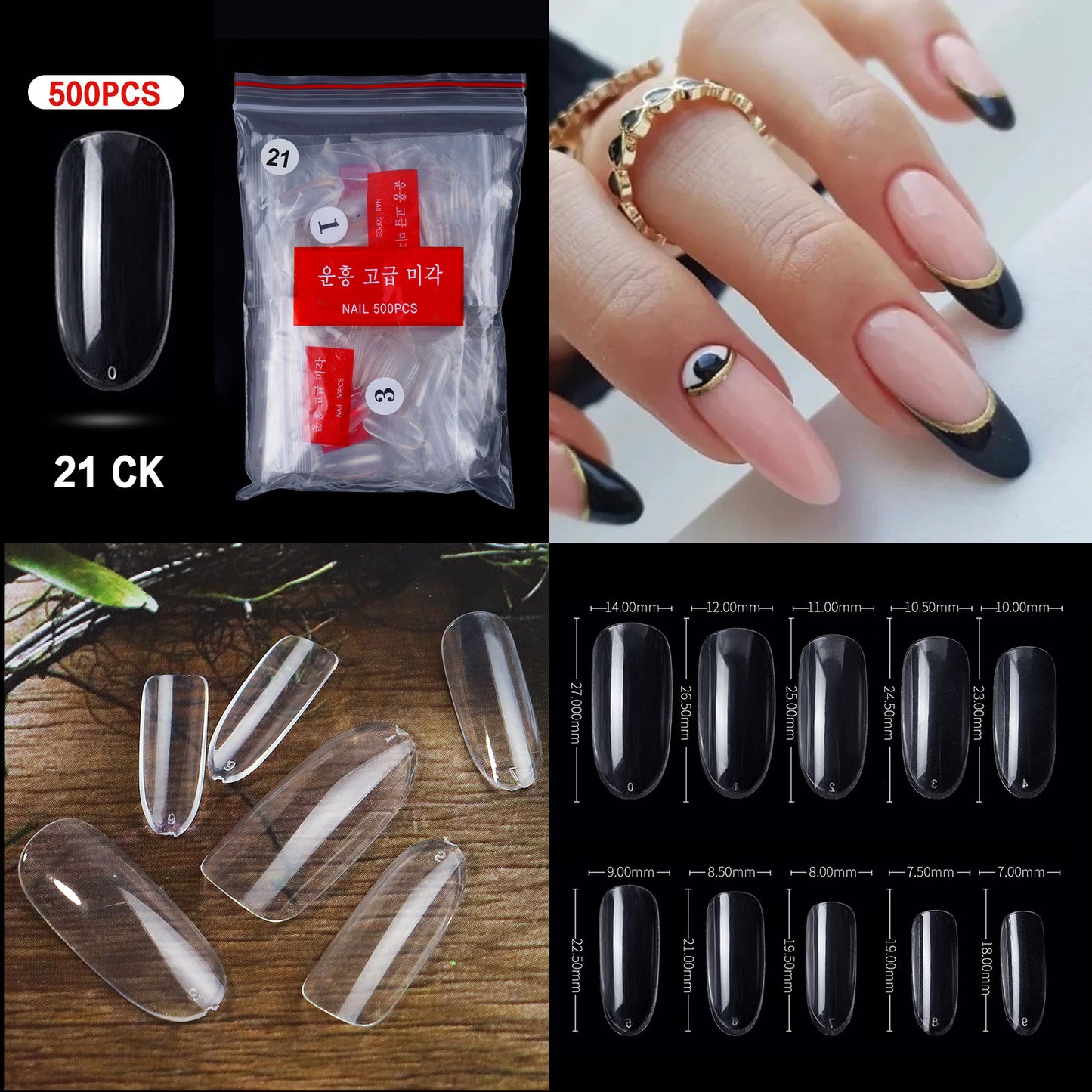 500 PCS Clear Nail Tips (33 different shapes) for Fingernails and Toenails