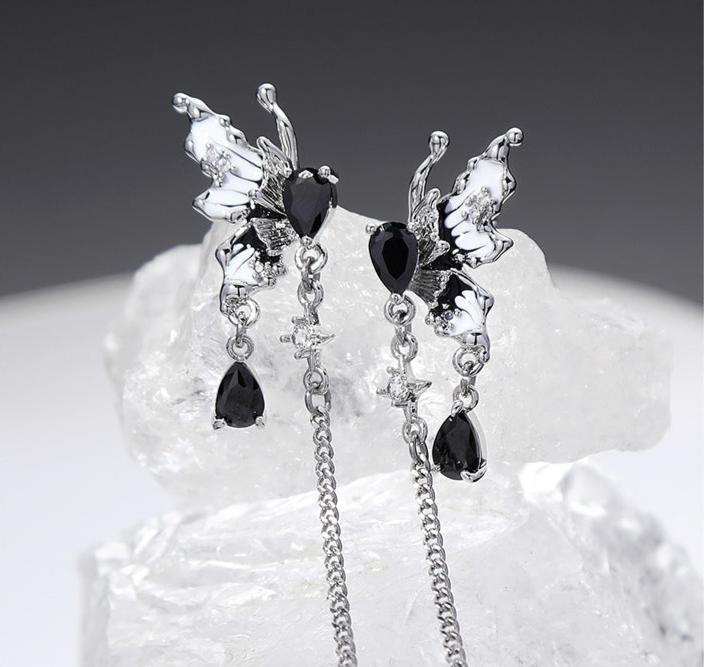 (Stainless)Artistic Ink-Wash Butterfly Tassel Earrings