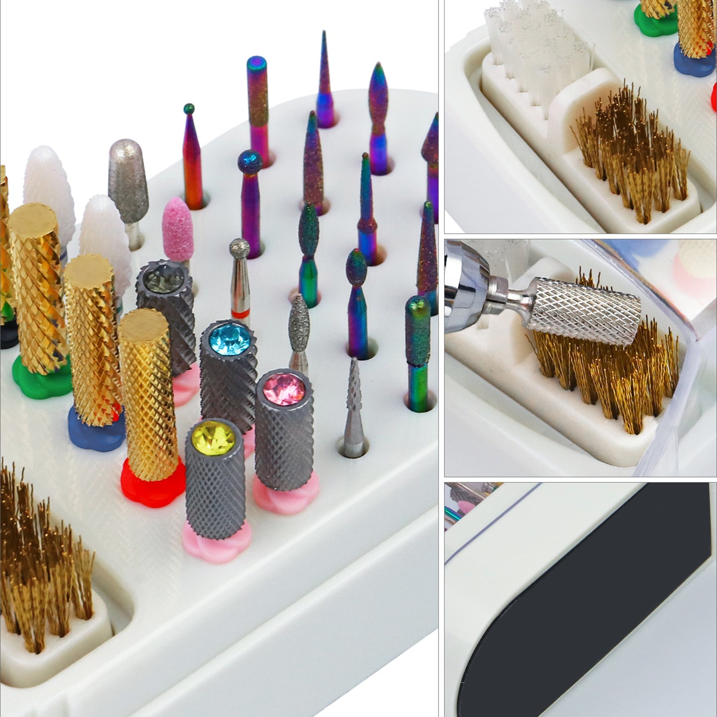 2 in 1 Nail Drill Bit Holder and Nail Drill Bits Cleaner Brush Case, 30 Holes Dust-proof Nail Bit Holder Organizer Display Storage Box, Nail Bit Cleaning