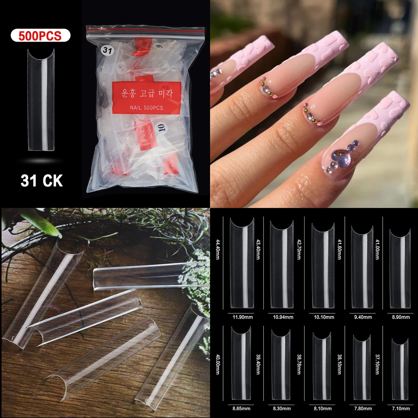 500 PCS Clear Nail Tips (33 different shapes) for Fingernails and Toenails