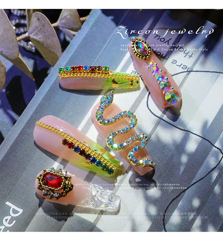 Luxury Stainless Steel Snake Nail Charms - Bold Elegance in 3D