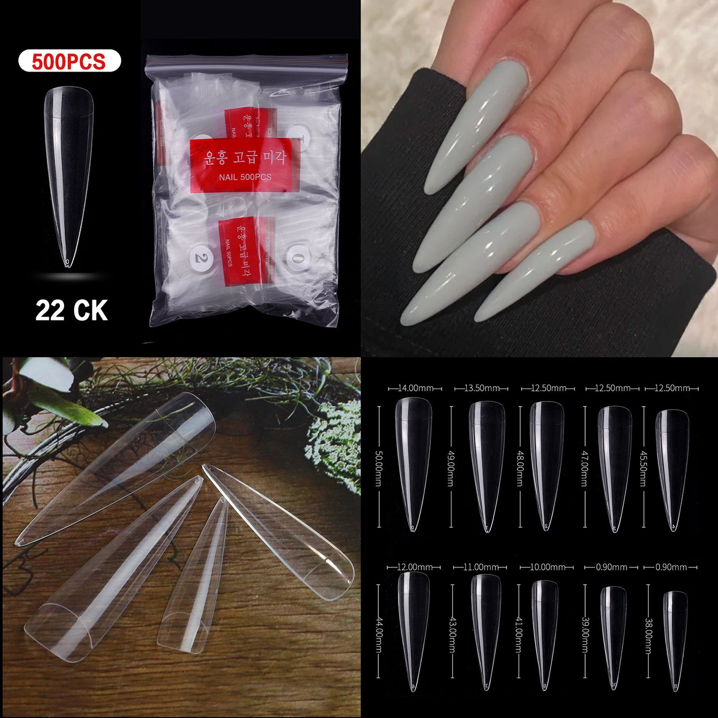 500 PCS Clear Nail Tips (33 different shapes) for Fingernails and Toenails