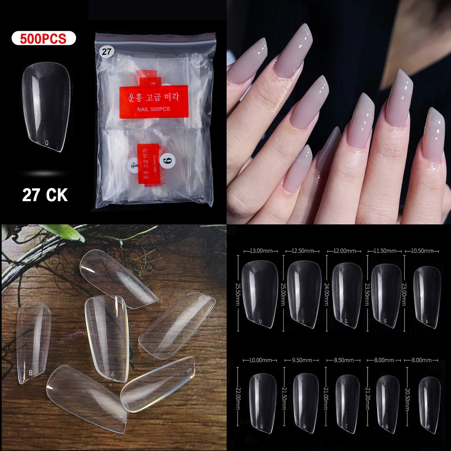 500 PCS Clear Nail Tips (33 different shapes) for Fingernails and Toenails