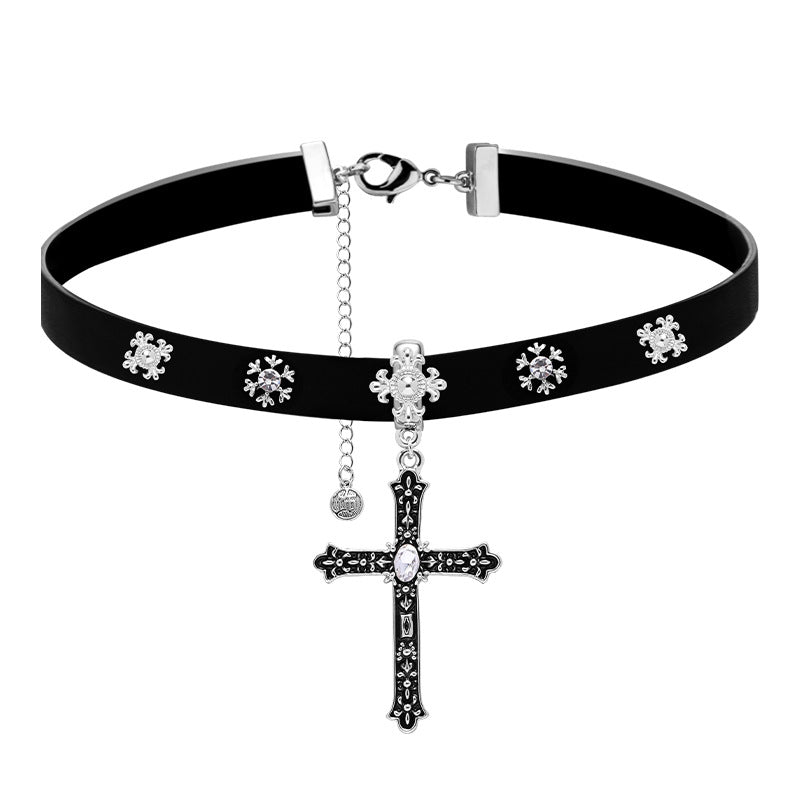 (Stainless)Y2K Punk Leather Cross Choker