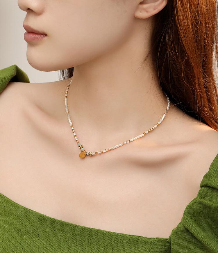 (Stainless)Eastern Enchantment Necklace: Miyuki Beads and Aventurine Harmony