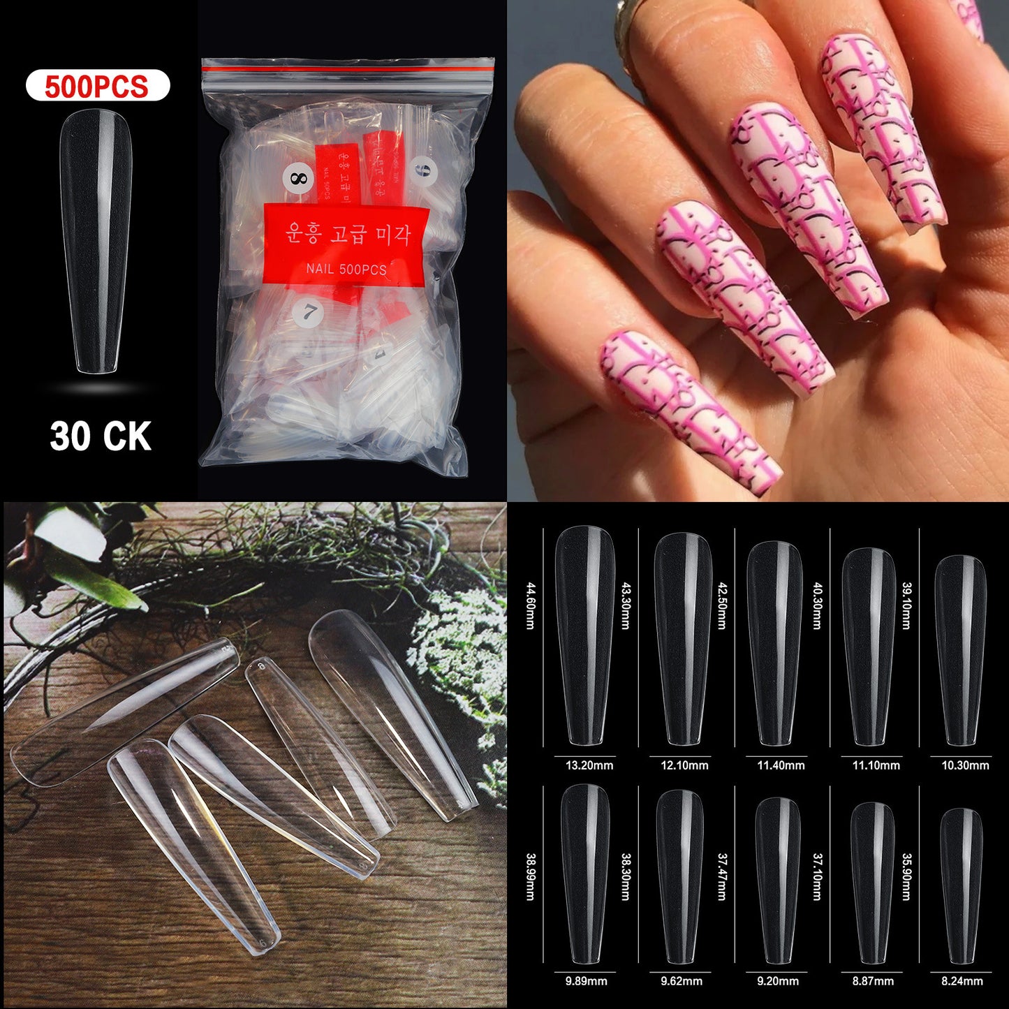 500 PCS Clear Nail Tips (33 different shapes) for Fingernails and Toenails