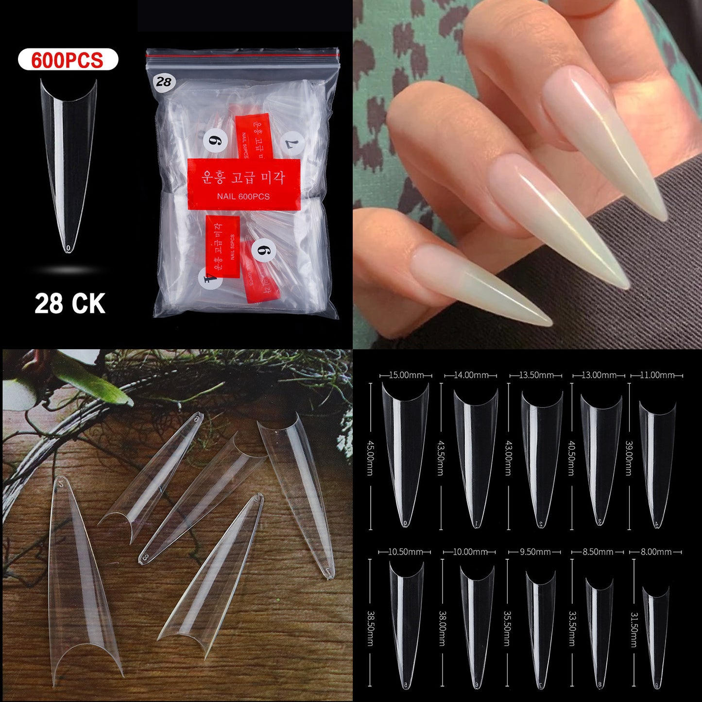 500 PCS Clear Nail Tips (33 different shapes) for Fingernails and Toenails