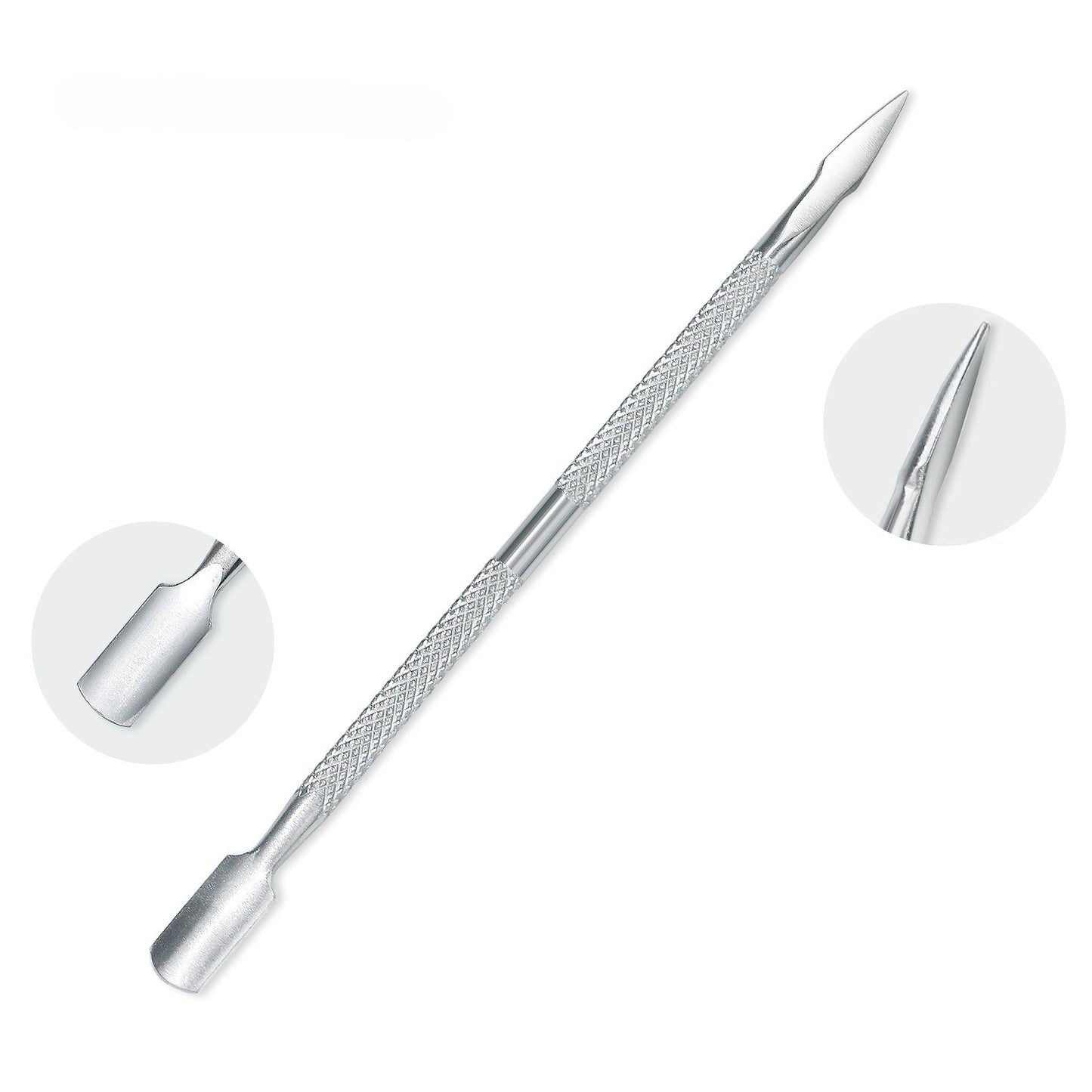 Cuticle Pusher Tool and Spoon Nail Cleaner - Professional Grade Stainless Steel Cuticle Remover and Cutter - Durable Manicure and Pedicure Tool - for Fingernails and Toenails (Silver)