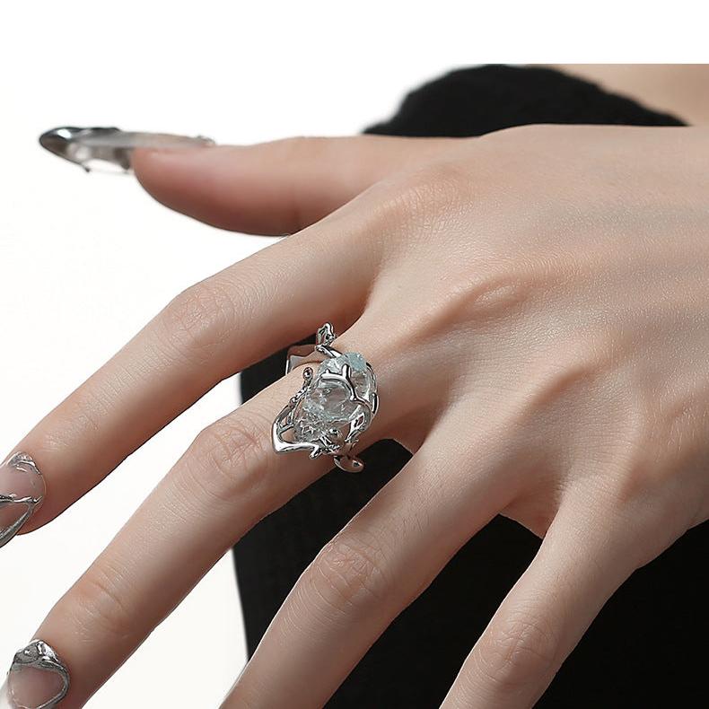 (Stainless)Enchanted Ice Crystal Orb Ring | Mystical Elegance in a Modern Design
