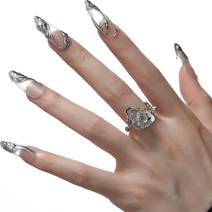 (Stainless)Enchanted Ice Crystal Orb Ring | Mystical Elegance in a Modern Design