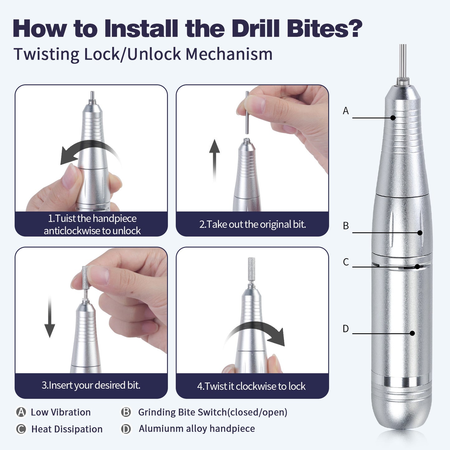 Portable Rechargeable Nail Drill 45000 RPM - Electric Nail File Efile Nail Drill Professional Manicure with 6PCS Nail Drill Bits