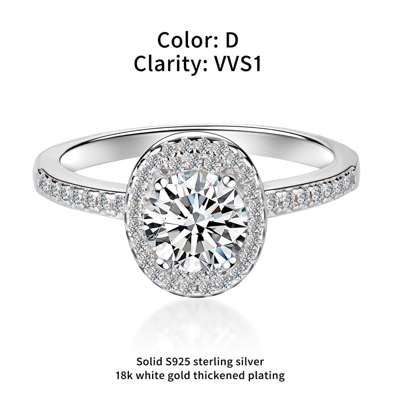 925 Sterling Silver PT950-Plated Oval Moissanite Solitaire Ring – Elegant ‘Pigeon Egg’ Gemstone Jewelry