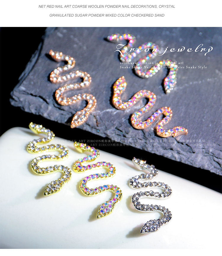 Luxury Stainless Steel Snake Nail Charms - Bold Elegance in 3D