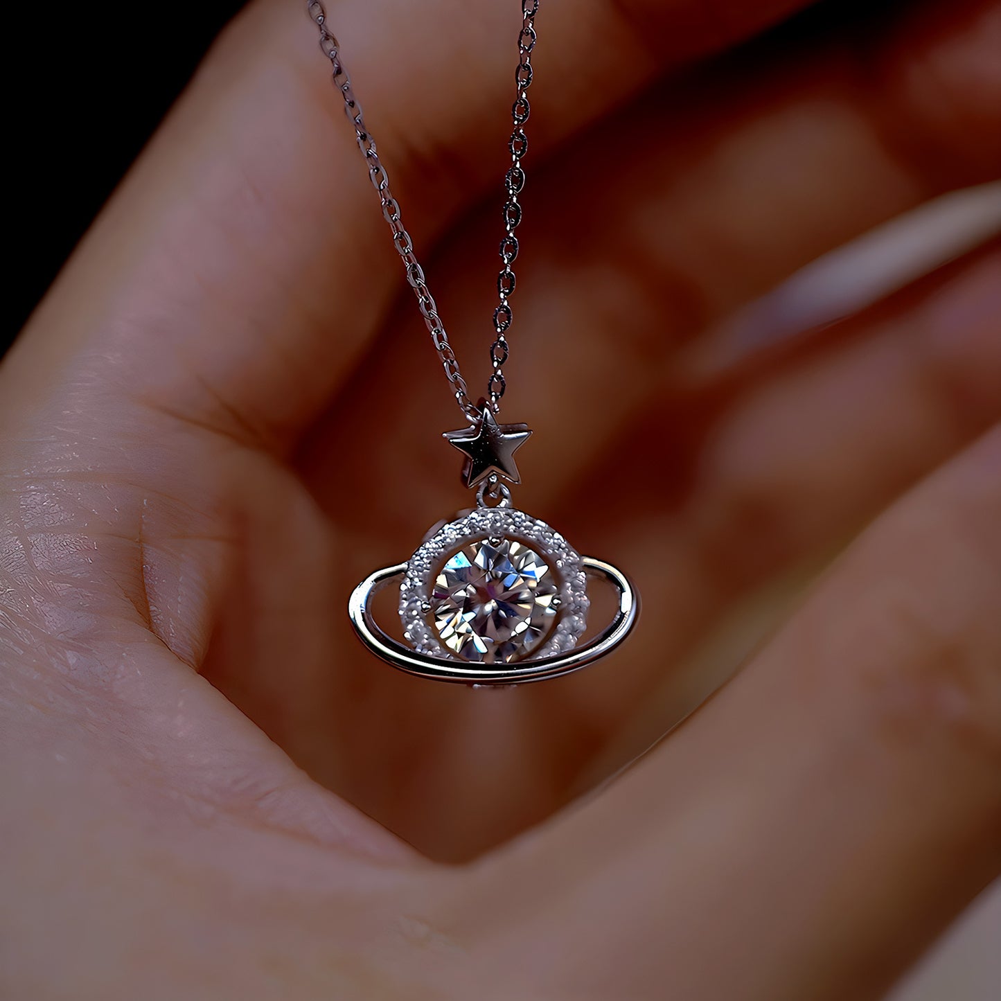 Dreamy Planet Moissanite Necklace in Sterling Silver