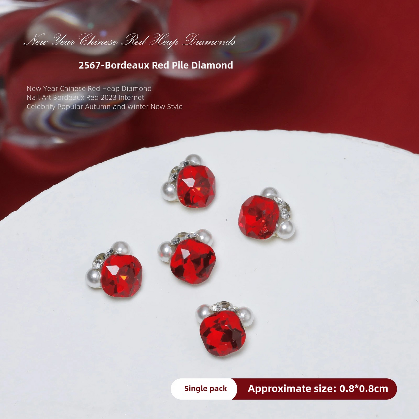 Luxurious Red Nail Art Rhinestones - 20 Unique Designs for Bold Elegance