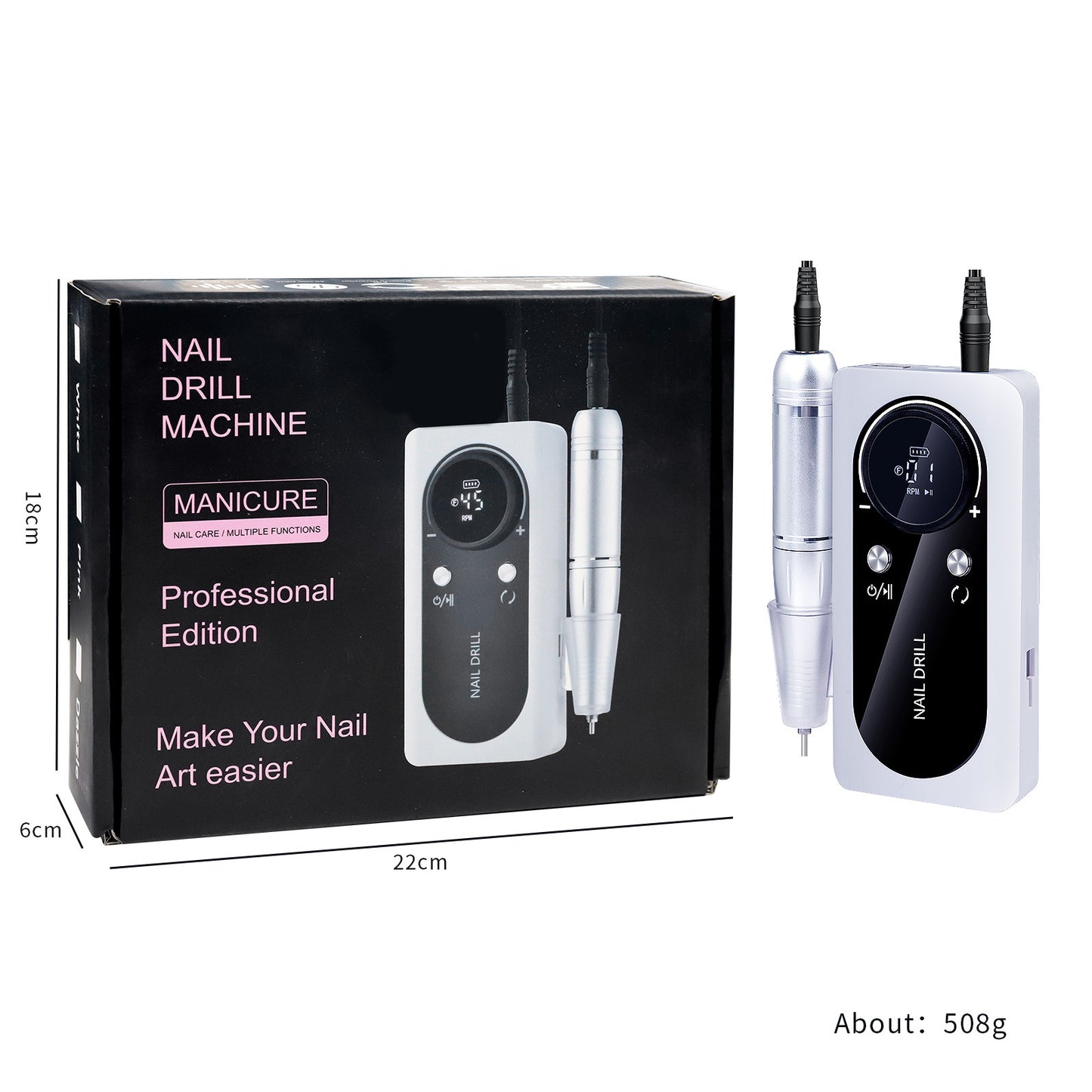 Portable Rechargeable Nail Drill 45000 RPM - Electric Nail File Efile Nail Drill Professional Manicure with 6PCS Nail Drill Bits