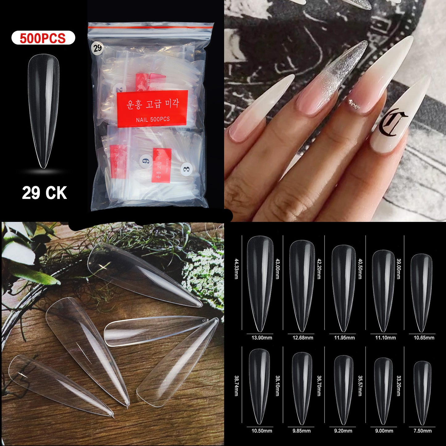 500 PCS Clear Nail Tips (33 different shapes) for Fingernails and Toenails