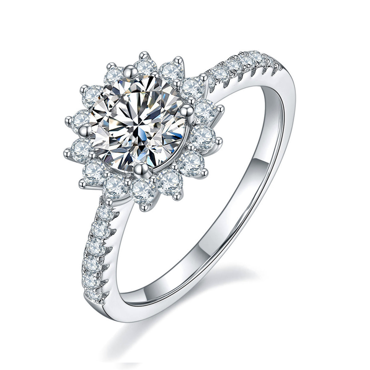 Sunflower Moissanite Ring in Sterling Silver