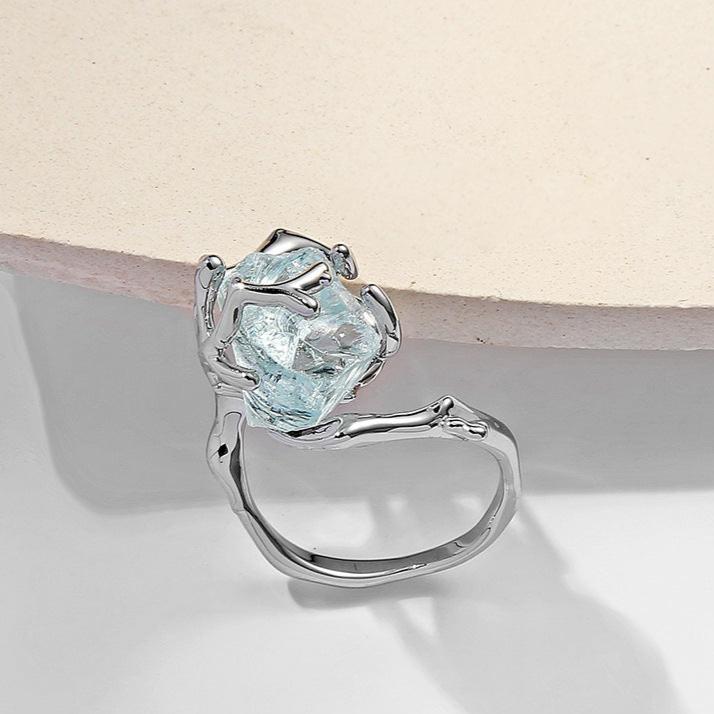 (Stainless)Enchanted Ice Crystal Orb Ring | Mystical Elegance in a Modern Design