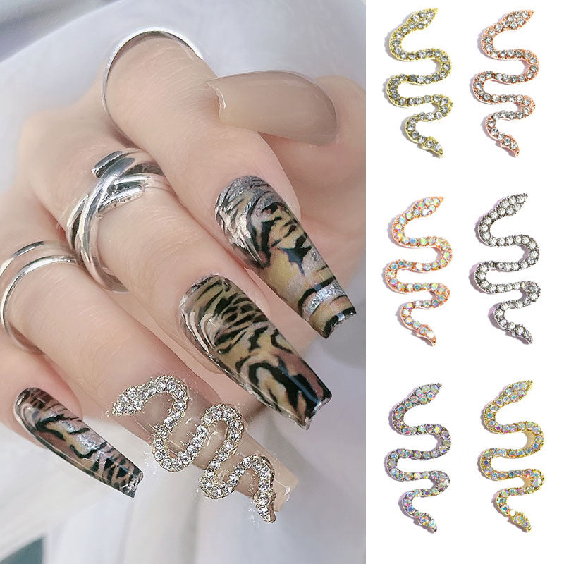 Luxury Stainless Steel Snake Nail Charms - Bold Elegance in 3D