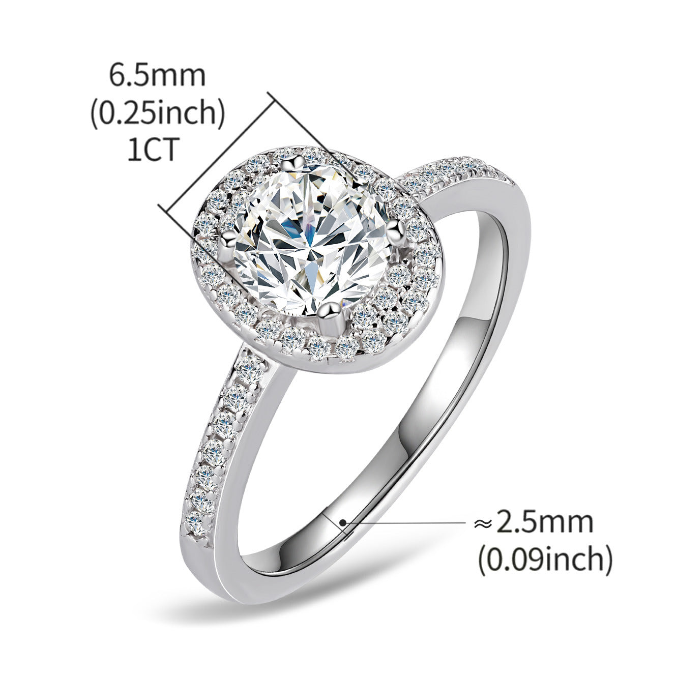 925 Sterling Silver PT950-Plated Oval Moissanite Solitaire Ring – Elegant ‘Pigeon Egg’ Gemstone Jewelry
