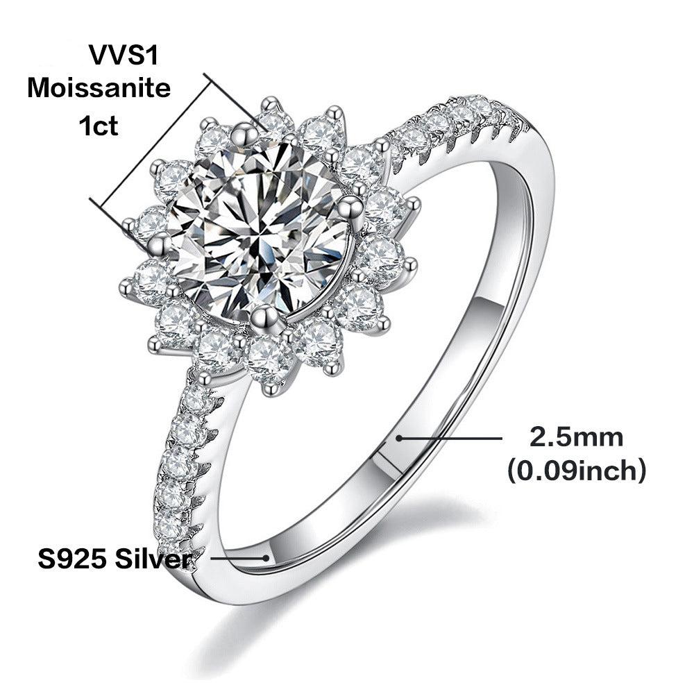 Sunflower Moissanite Ring in Sterling Silver